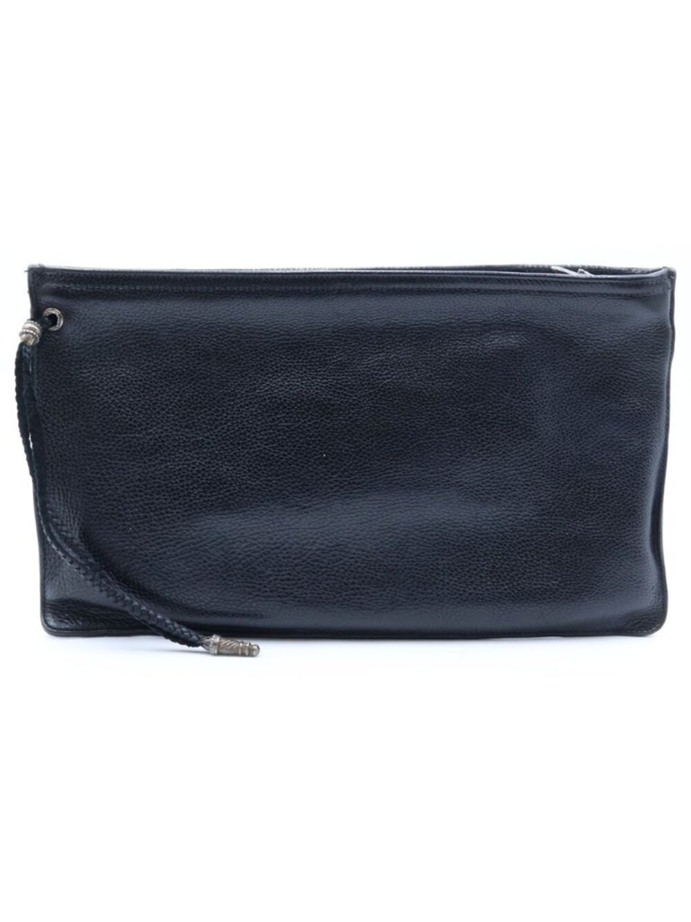 Chrome Hearts Flat Medium Plain Leather Clutch Black Silver